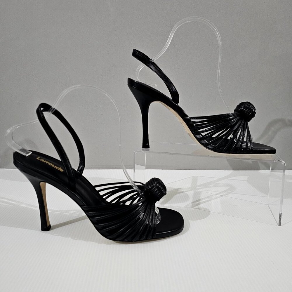 Larroude Valerie Slingback Knotted Sandal Stiletto Black Leather Size 9.5 NWOT - Picture 3 of 13